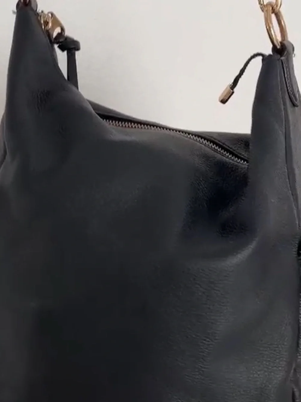 Coach Pennie Black Pebbled Leather Hobo Shoulder Bag with Gold Hardware